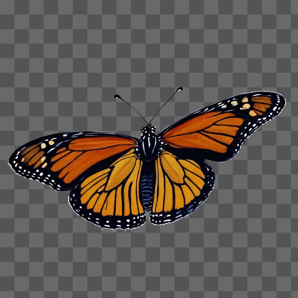 A Monarch butterfly sits on a brown background