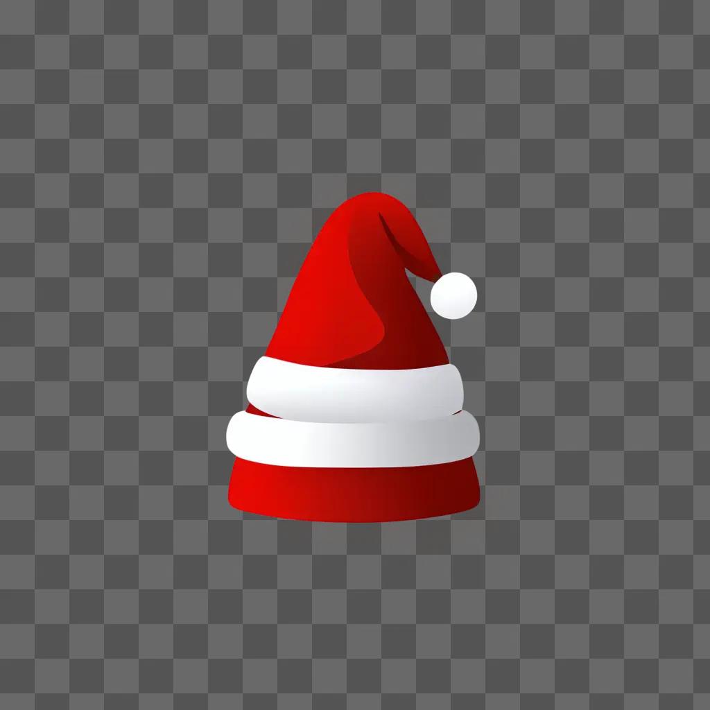 A Santa hat with a white dot on it is against a red background