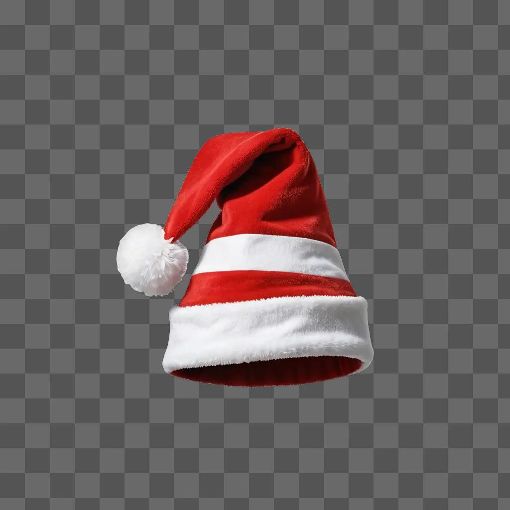 A Santa hat with white pom pom against black background