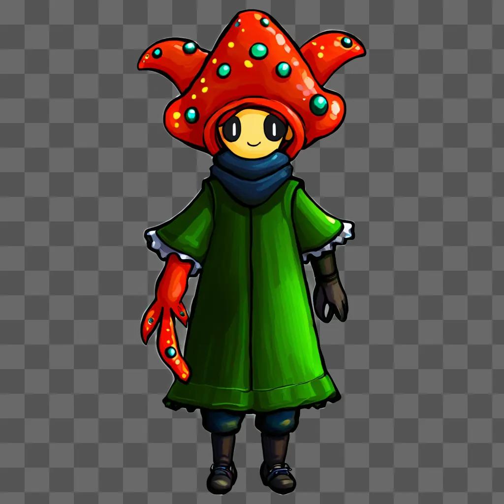 A Squid Kid in a Green Coat and Red Hat