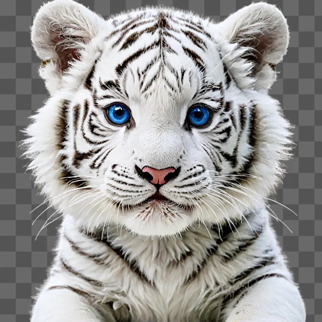 A baby white tiger with blue eyes