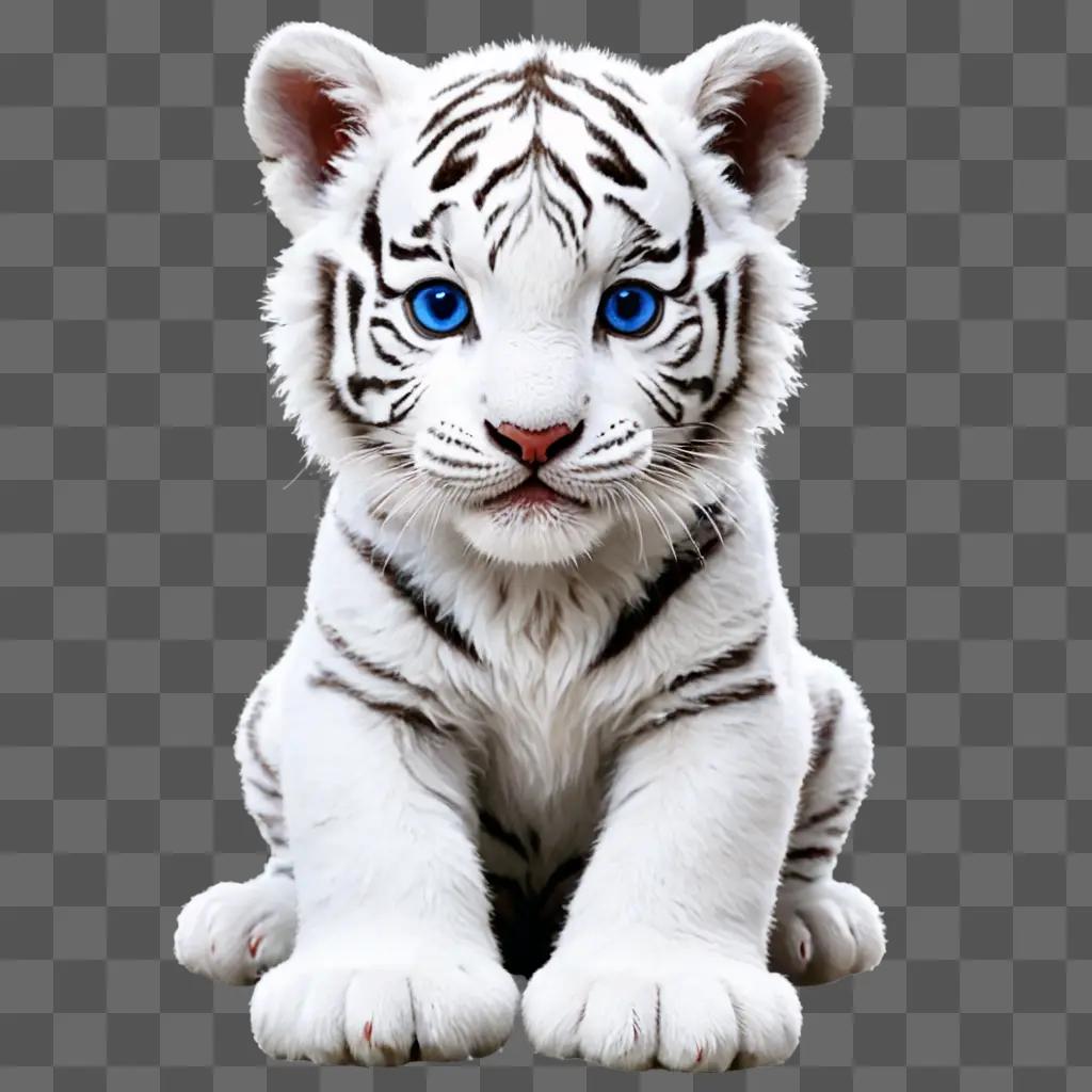 A baby white tiger with blue eyes