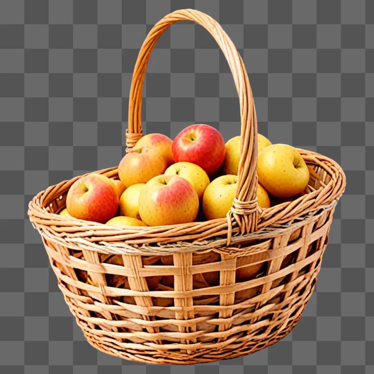 A basket full of apples and yellow fruit