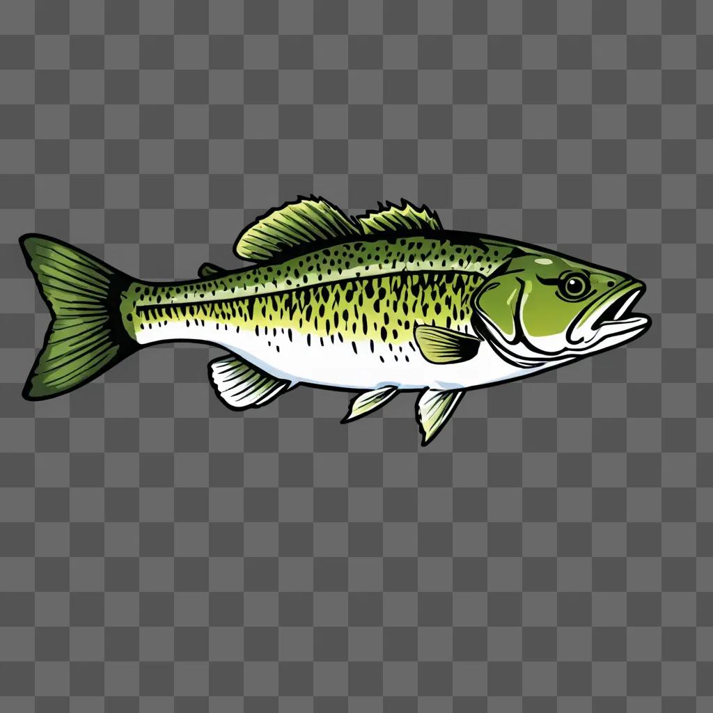 A bass fish drawing in black and white