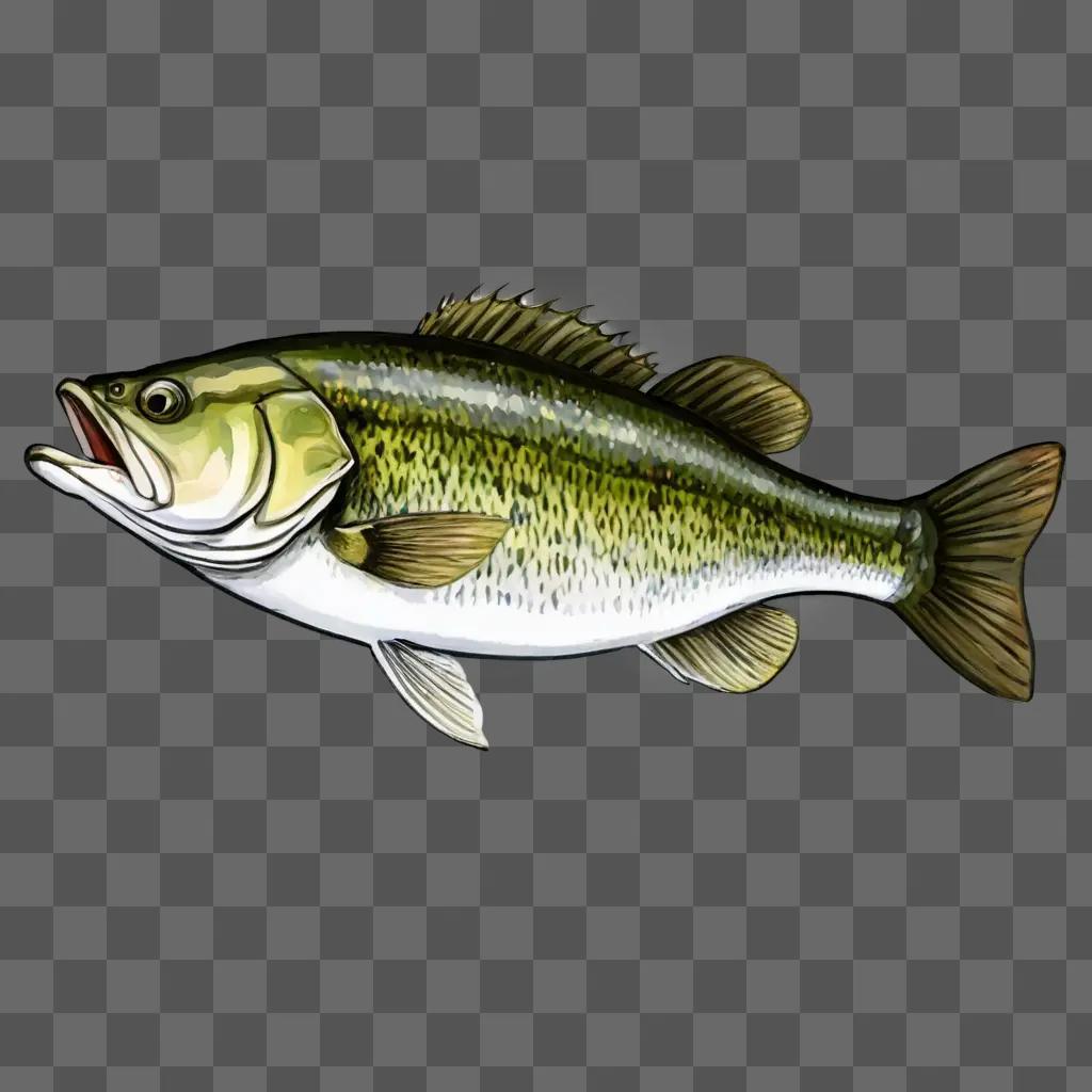 A bass fish drawing on a grey background