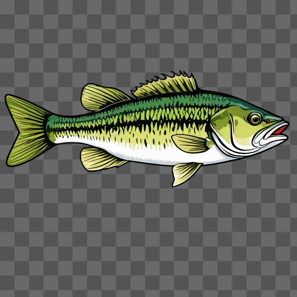 A bass fish drawing with a green background