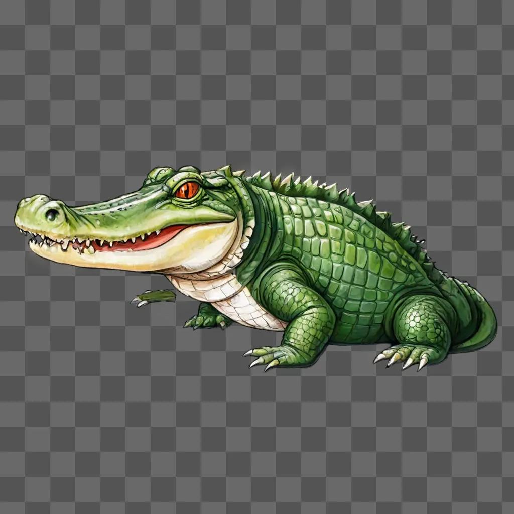 A beautiful alligator drawing is displayed against a green background