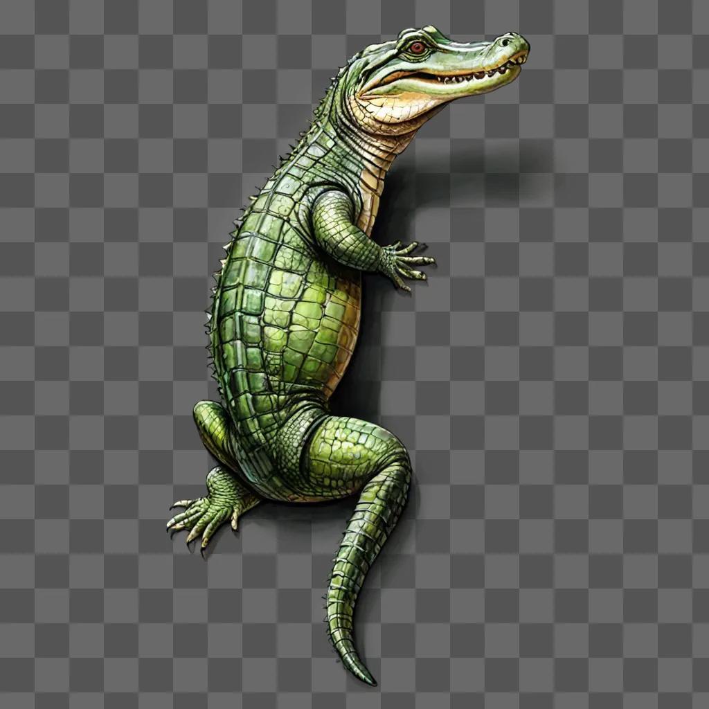 A beautiful alligator drawing on a green background