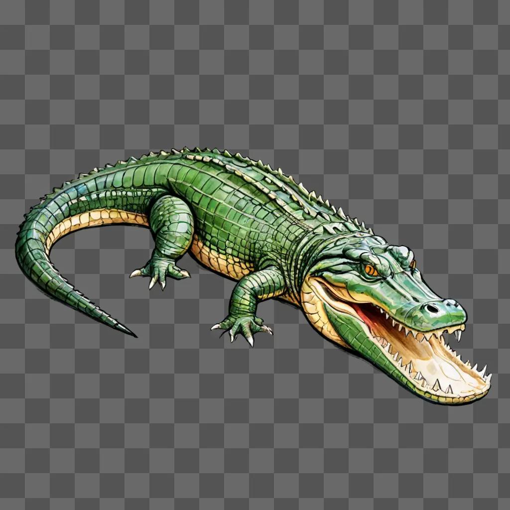 A beautiful alligator drawing on a green background