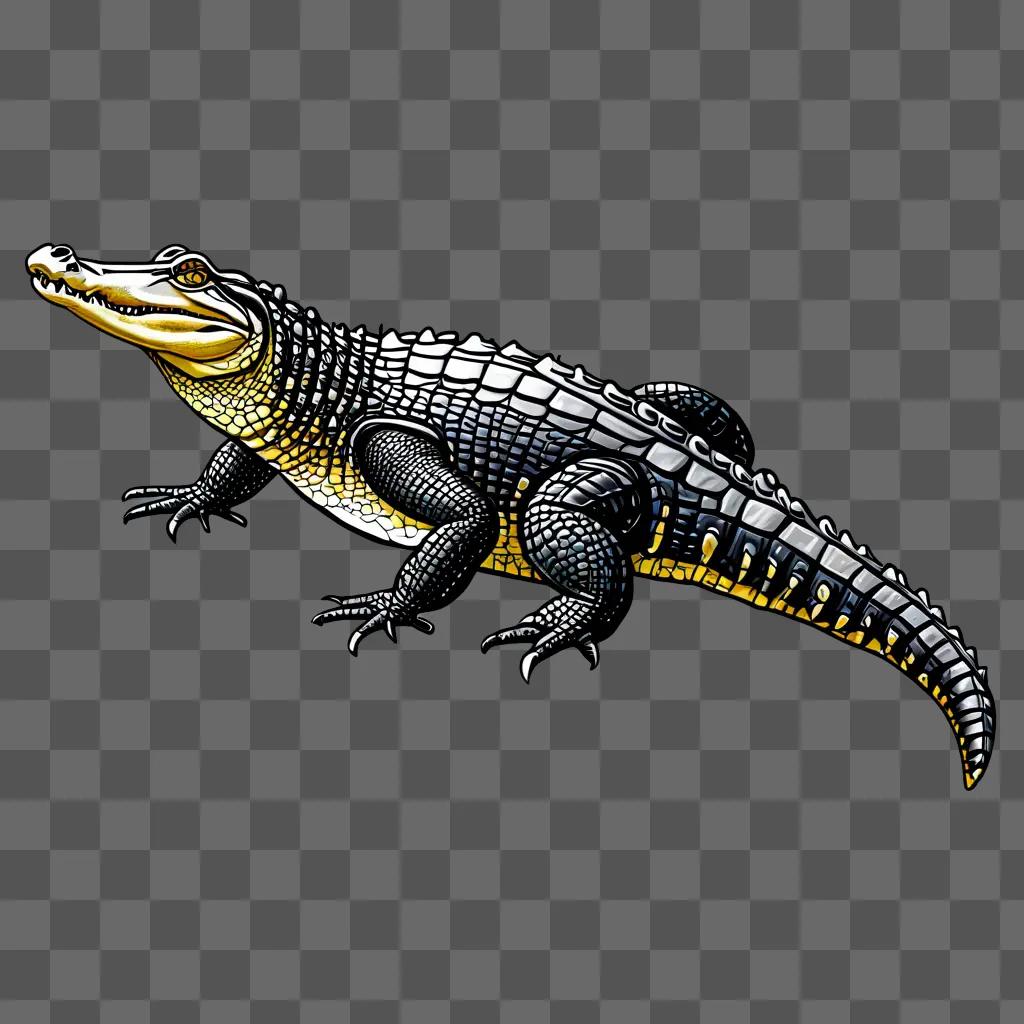 A beautiful alligator drawing with black and yellow color