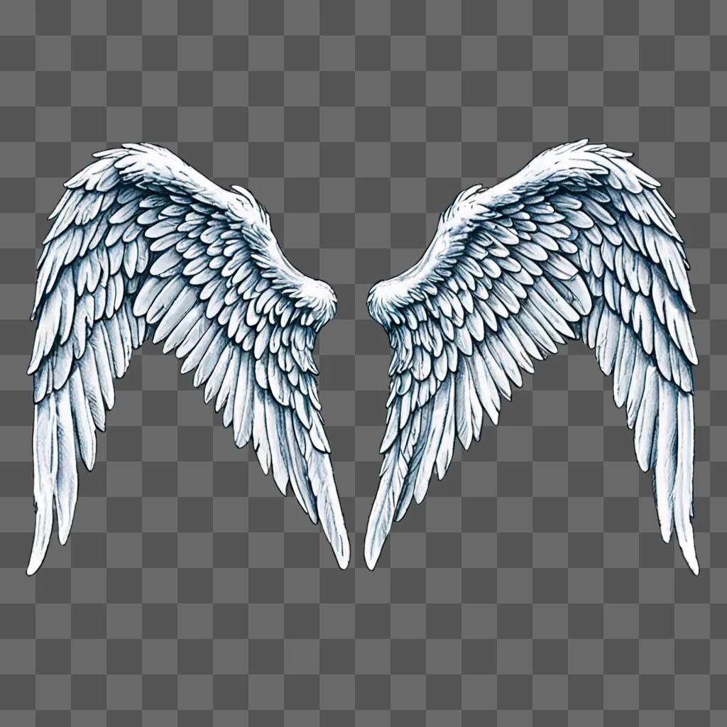 A beautiful angel wings drawing on a gray background