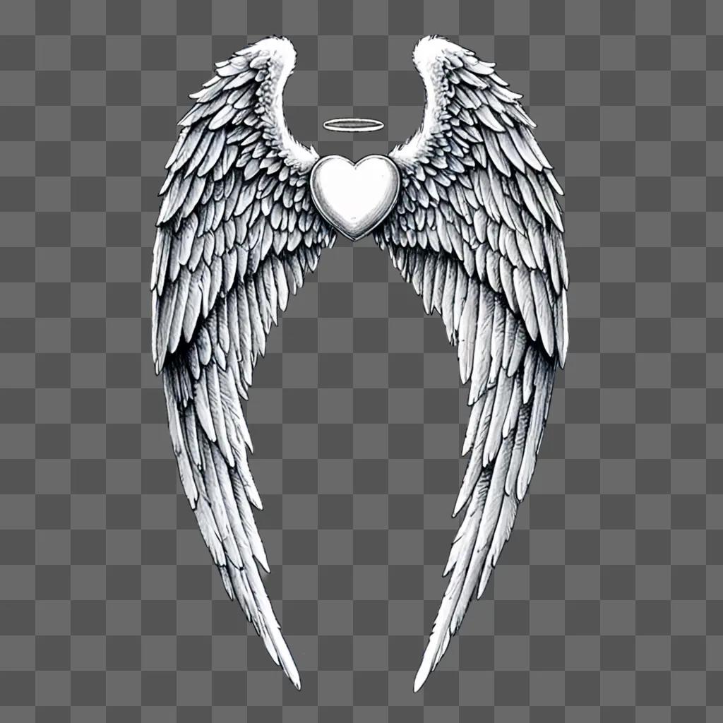 A beautiful angel wings drawing with a heart