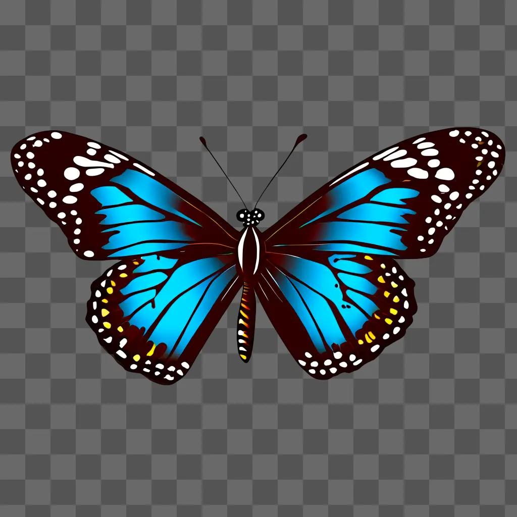 A beautiful blue butterfly drawing against a dark background