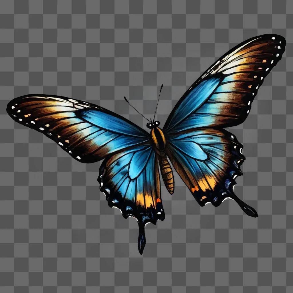 A beautiful butterfly drawing in blue and orange