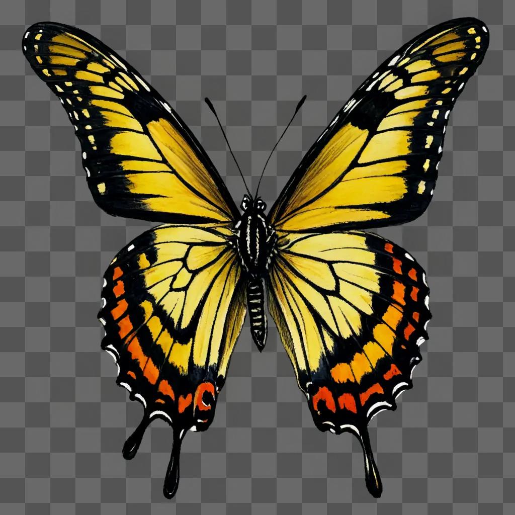 A beautiful butterfly drawing on a brown background