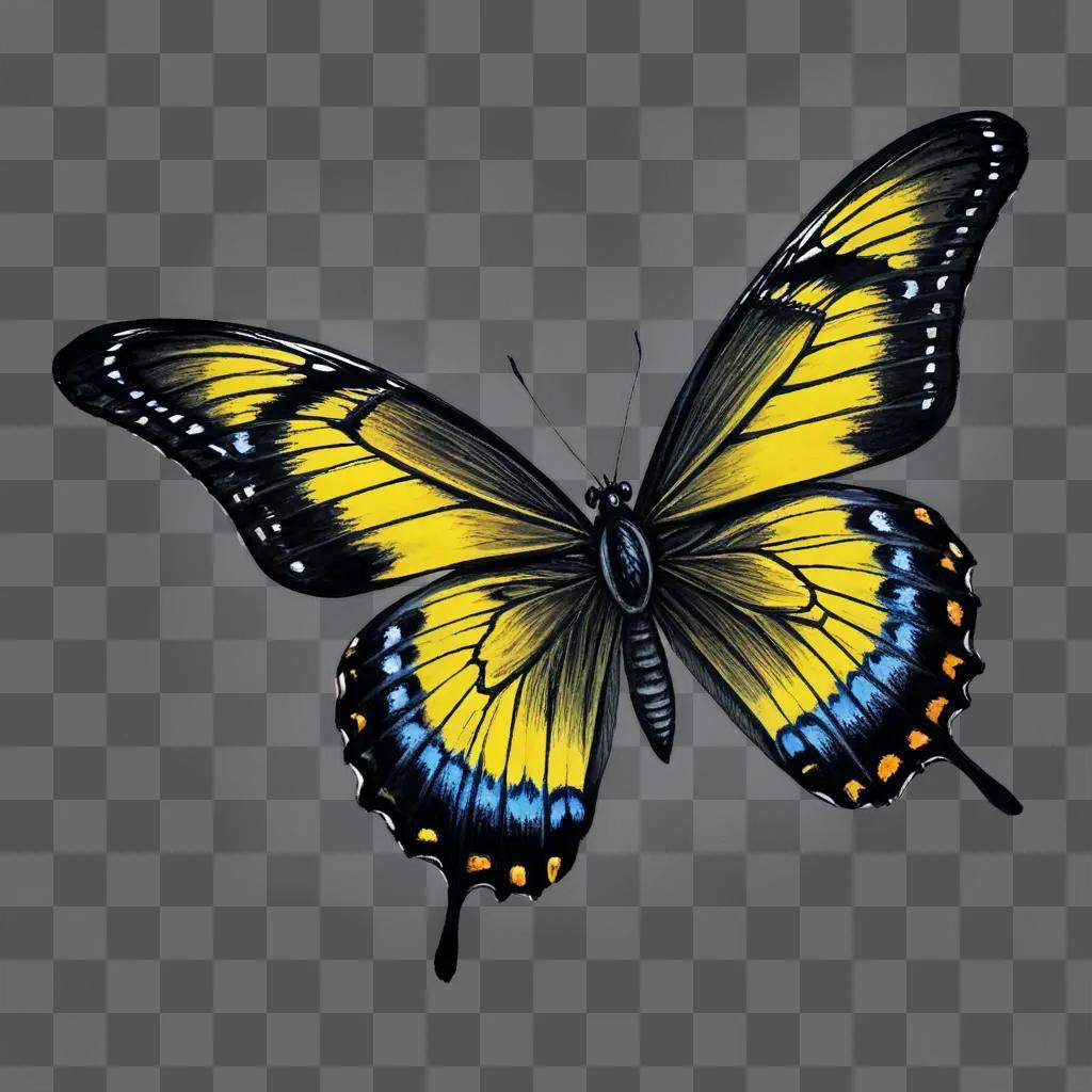 A beautiful butterfly drawing with yellow and blue wings