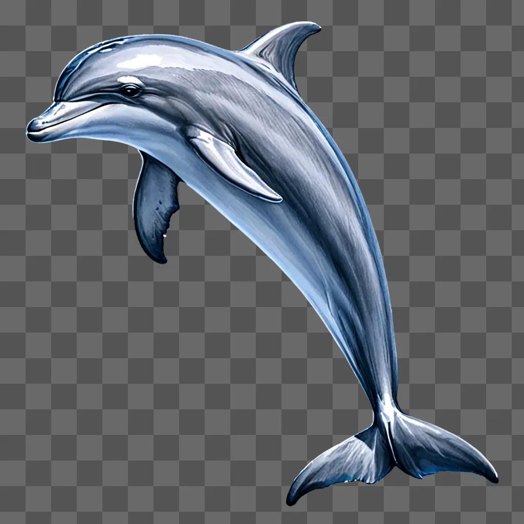 A beautiful dolphin drawing on a blue background