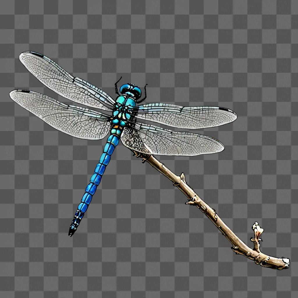 A beautiful dragonfly drawing on a stick