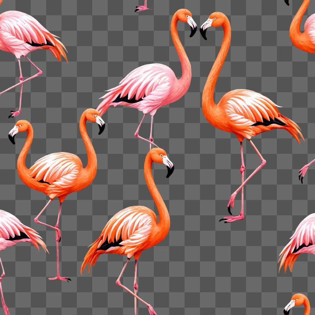 A beautiful drawing of flamingos on a pink background