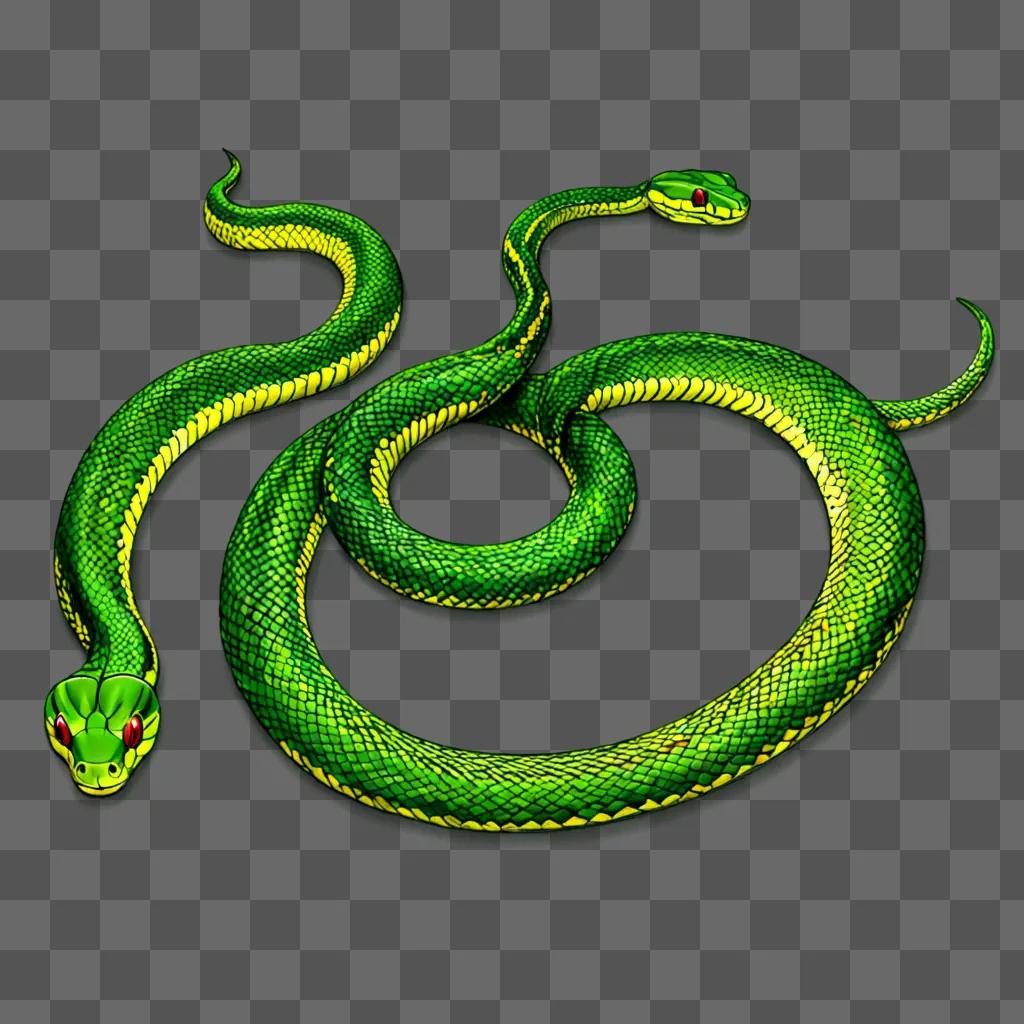 A beautiful green snake drawing on a green background