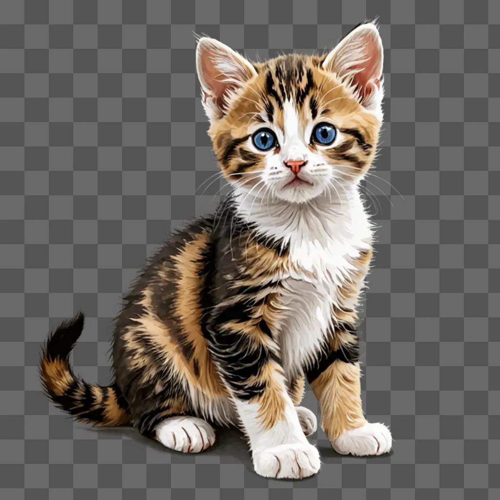 A beautiful kitten drawing in a beautiful brown and white color