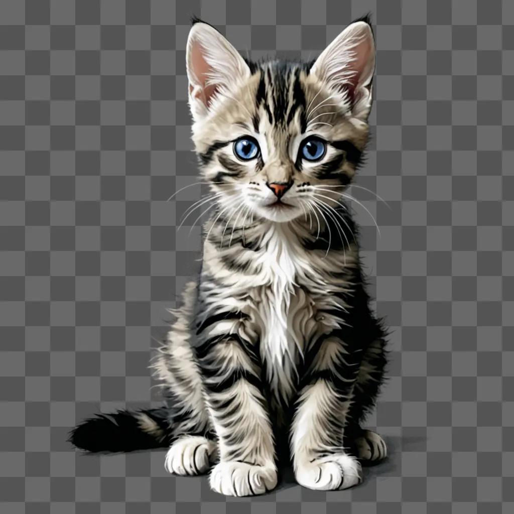 A beautiful kitten drawing with blue eyes