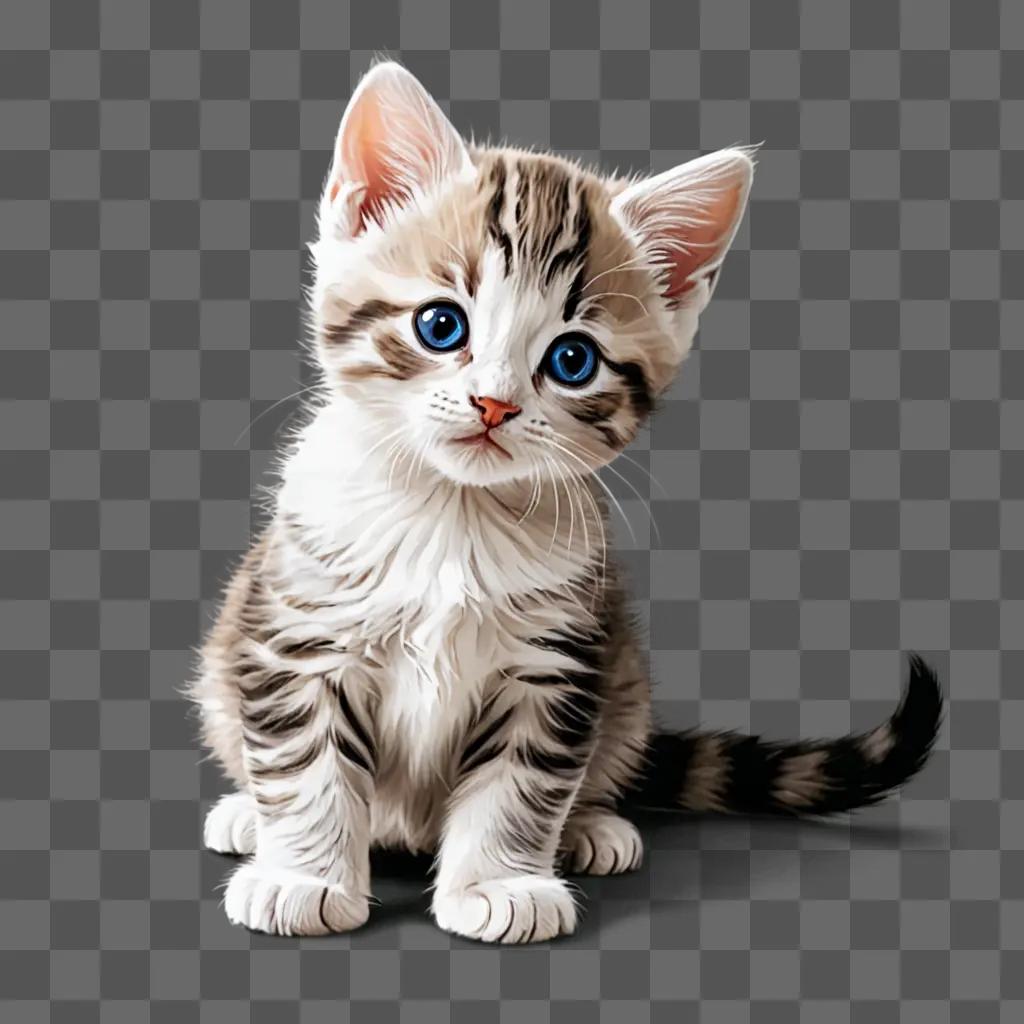 A beautiful kitten drawing with blue eyes and black and white fur