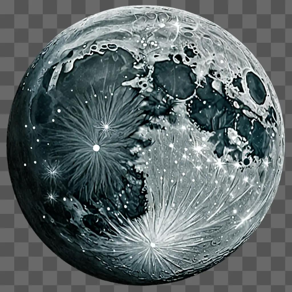 A beautiful moon drawing is displayed on a gray background