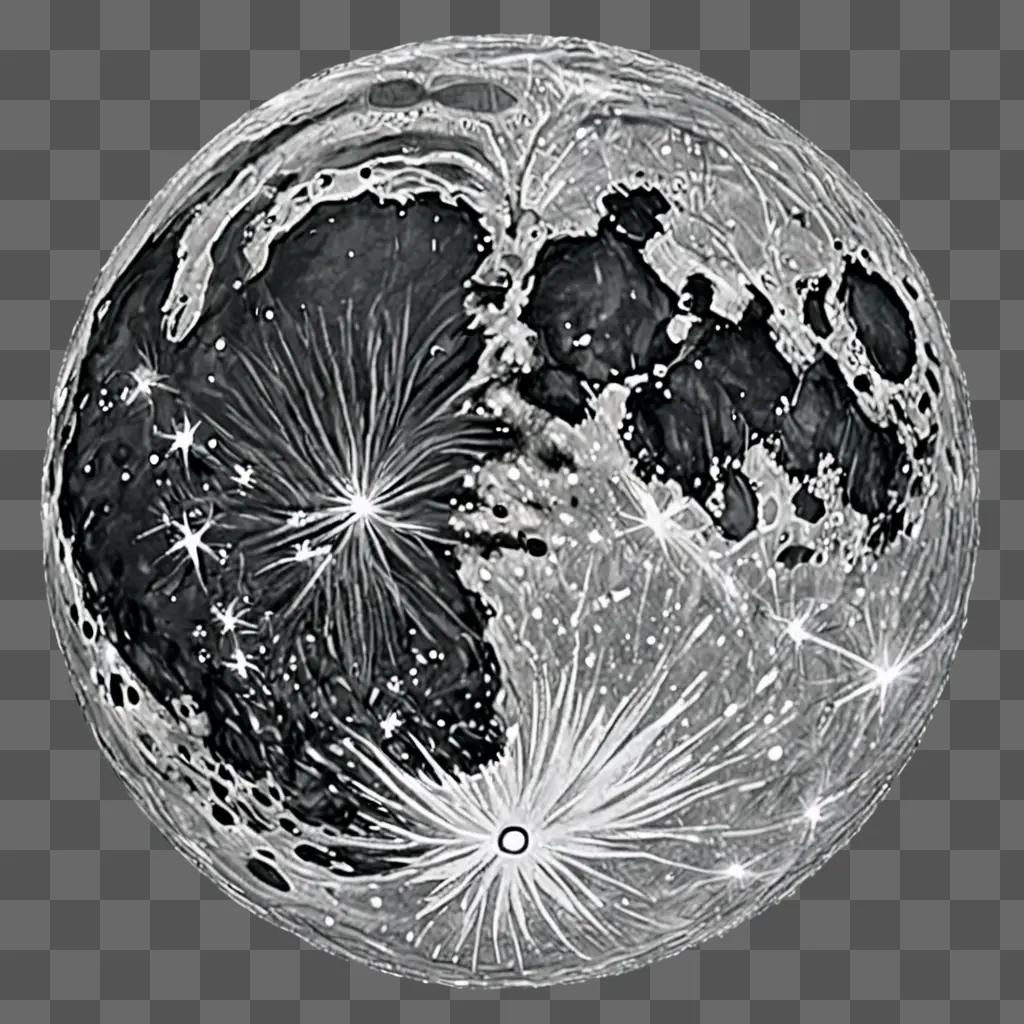 A beautiful moon drawing with a black and white color scheme