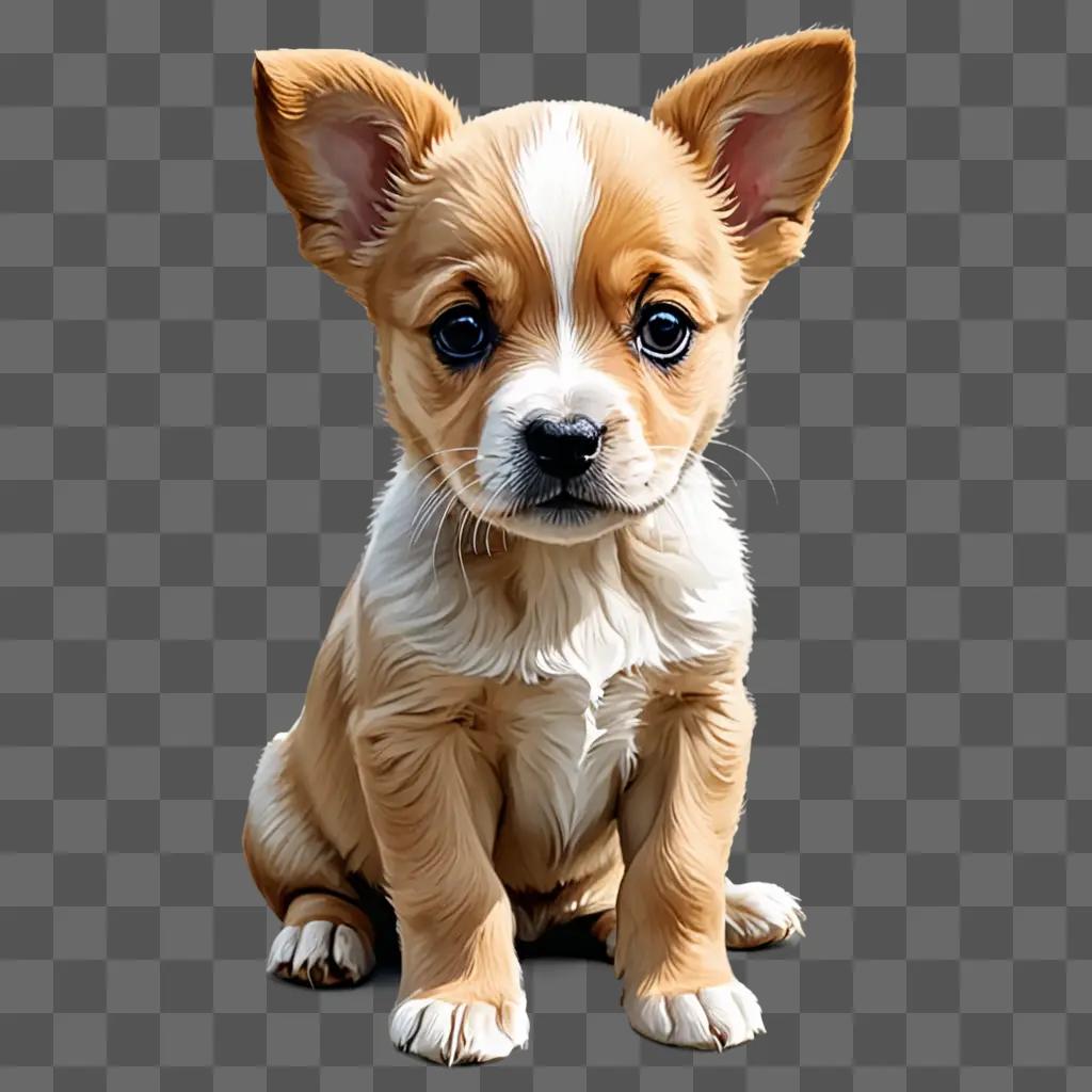 A beautiful puppy drawing sitting on a brown surface