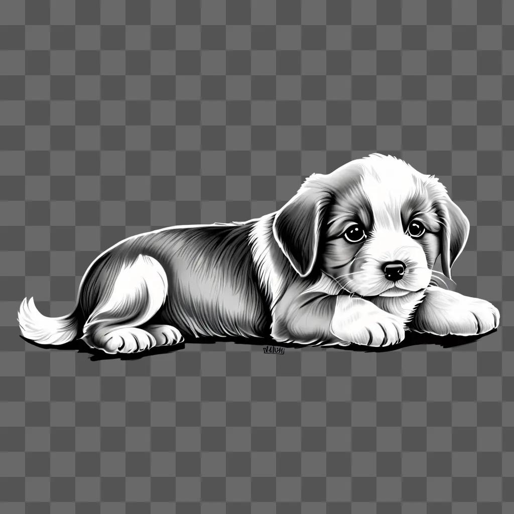 灰色の背景に美しい子犬の絵