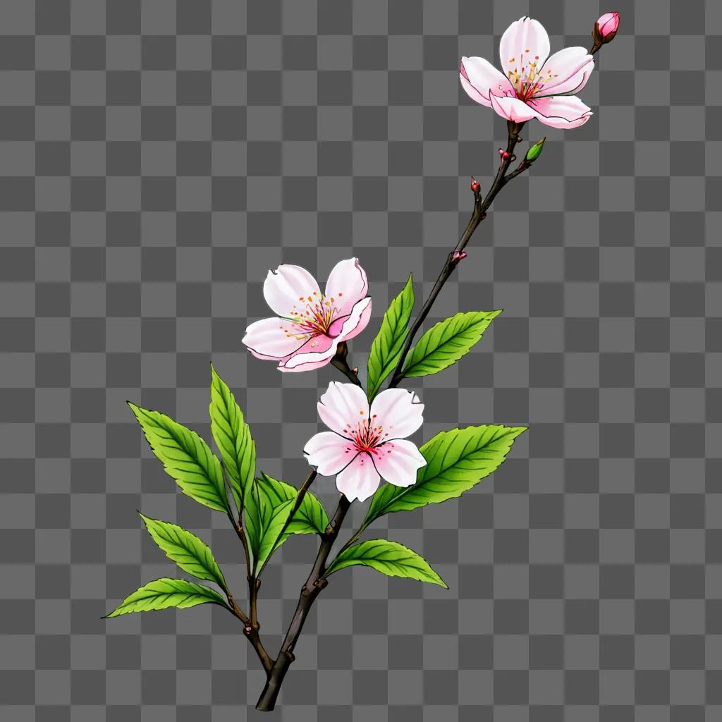 A beautiful sakura flower drawing on a green background