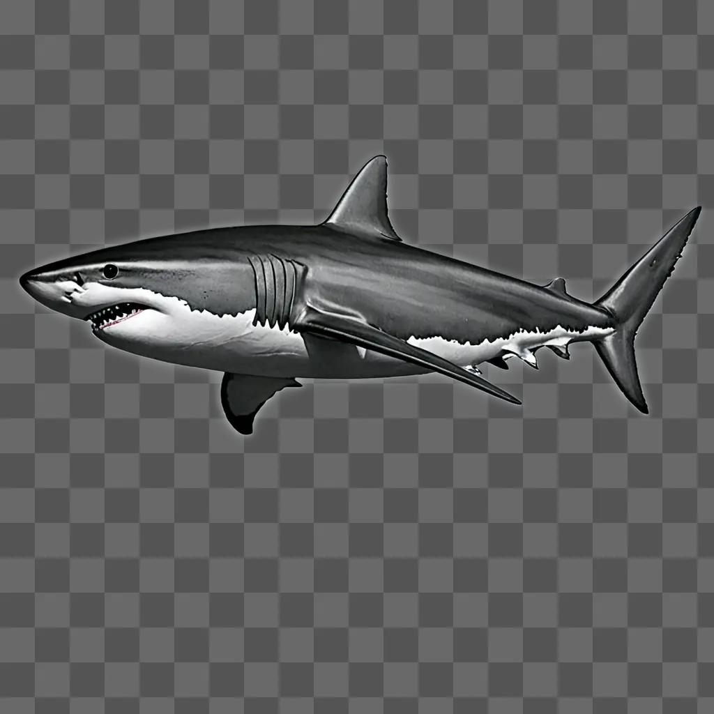 A beautiful shark drawing in a black and white color palette