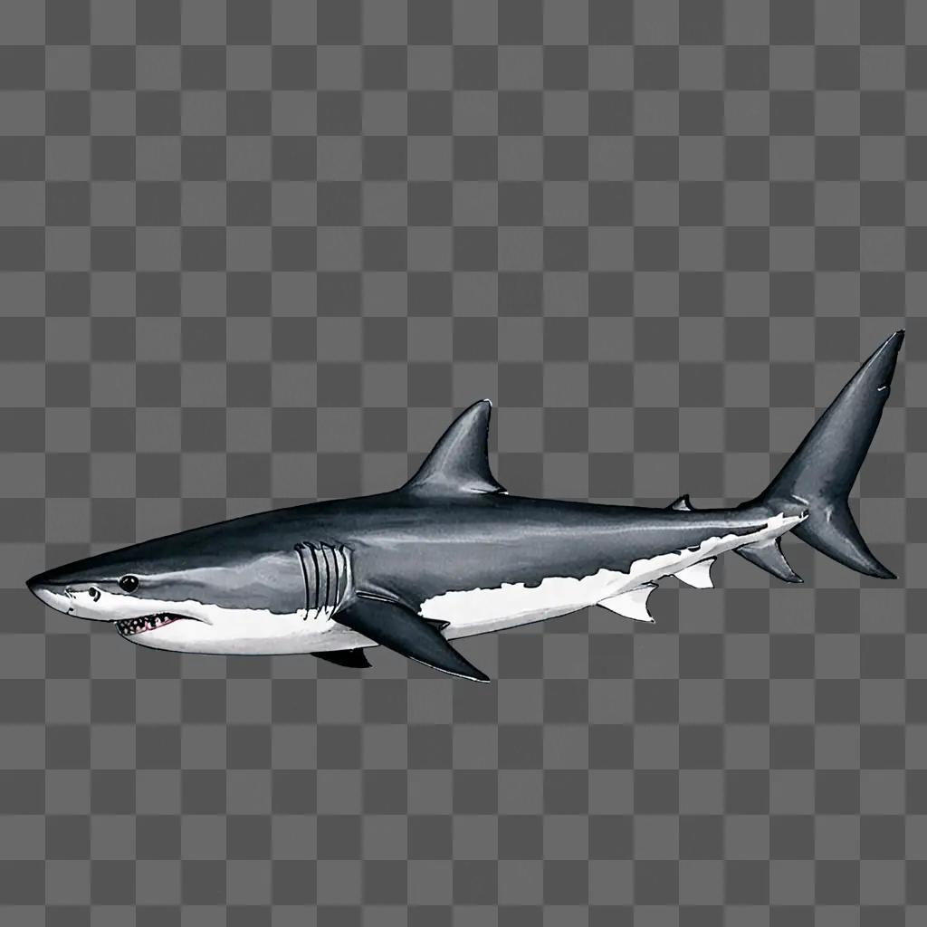 A beautiful shark drawing is displayed on a gray background