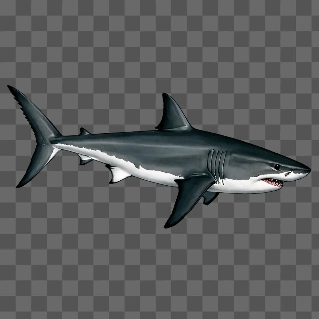 A beautiful shark drawing with a dark background