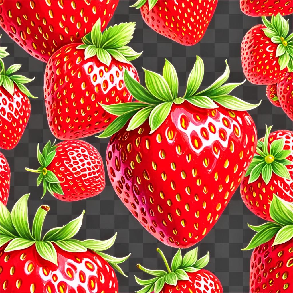 A beautiful strawberry drawing of strawberries on a black background