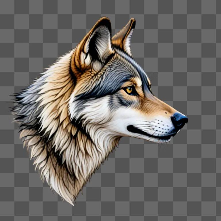 A beautiful wolf drawing on a grey background