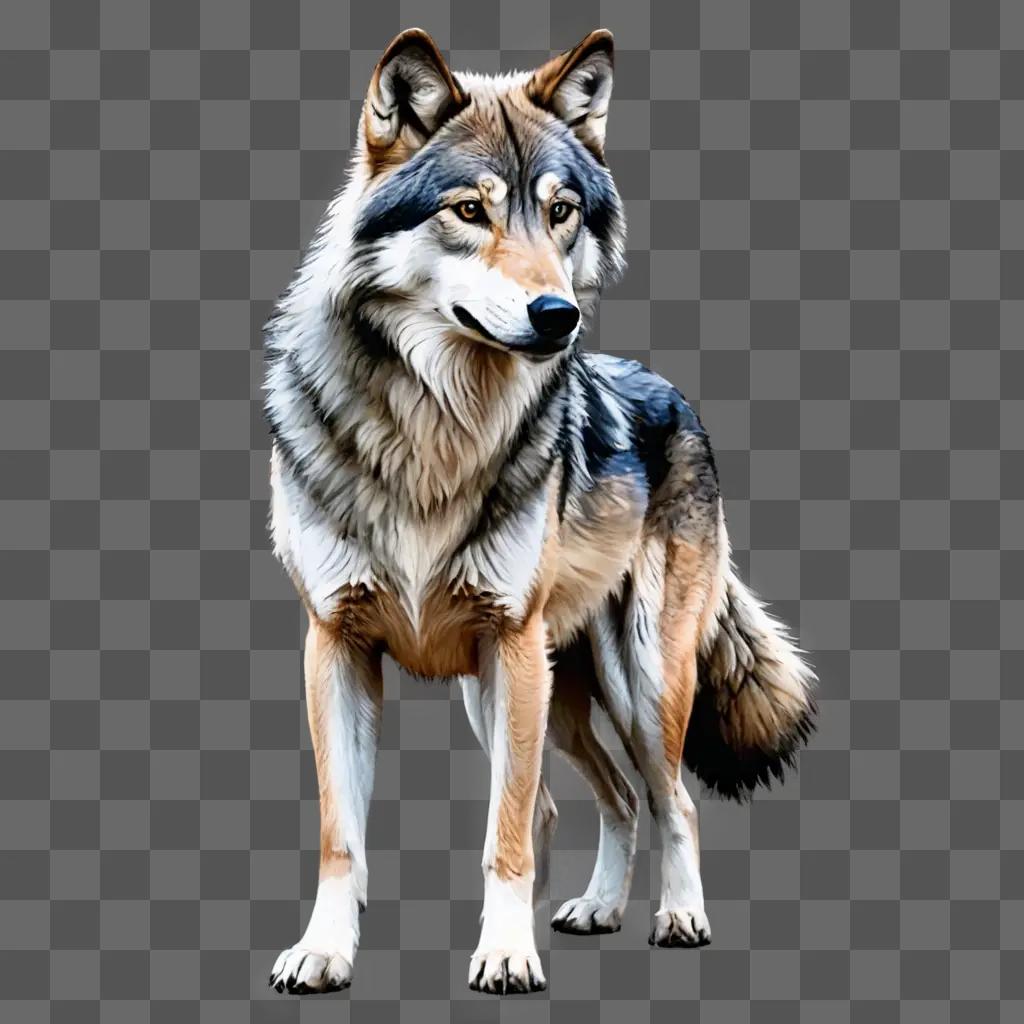 A beautiful wolf drawing with a gray background