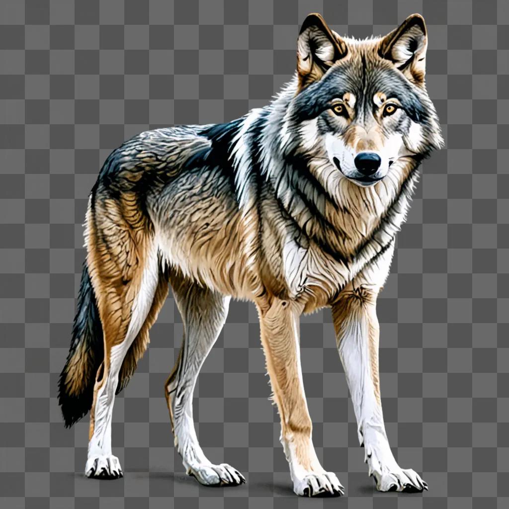 A beautiful wolf drawing with a grey background