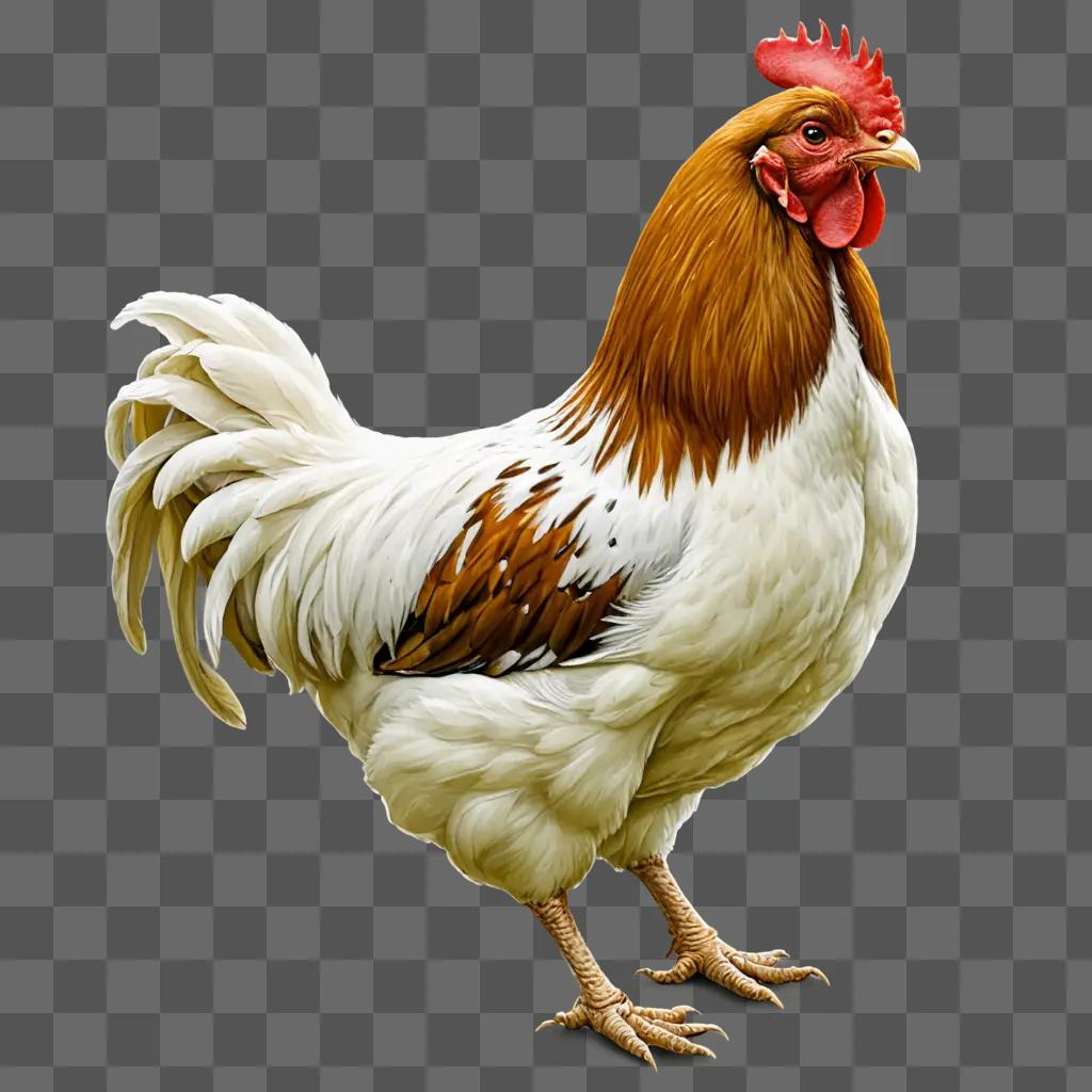 A beautifully colored chicken drawing on a beige background