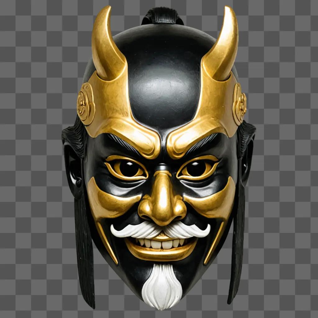 A black and gold Japanese samurai mask