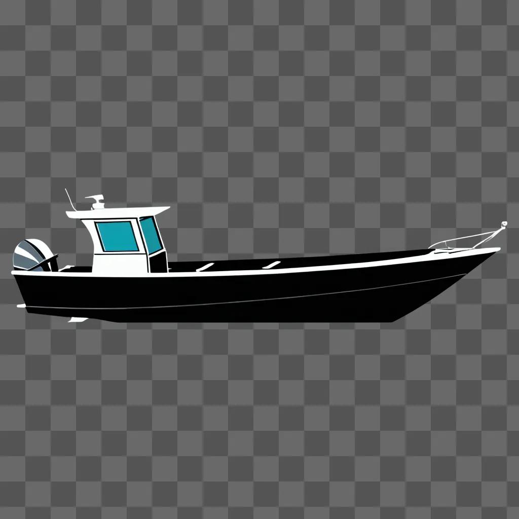 A black and white boat on a black background