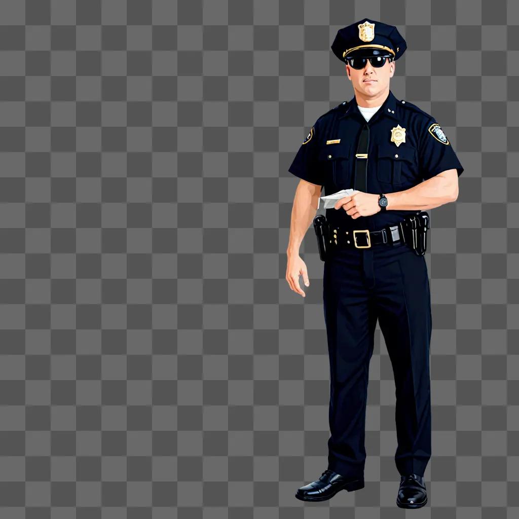 A black and white clipart of a cop