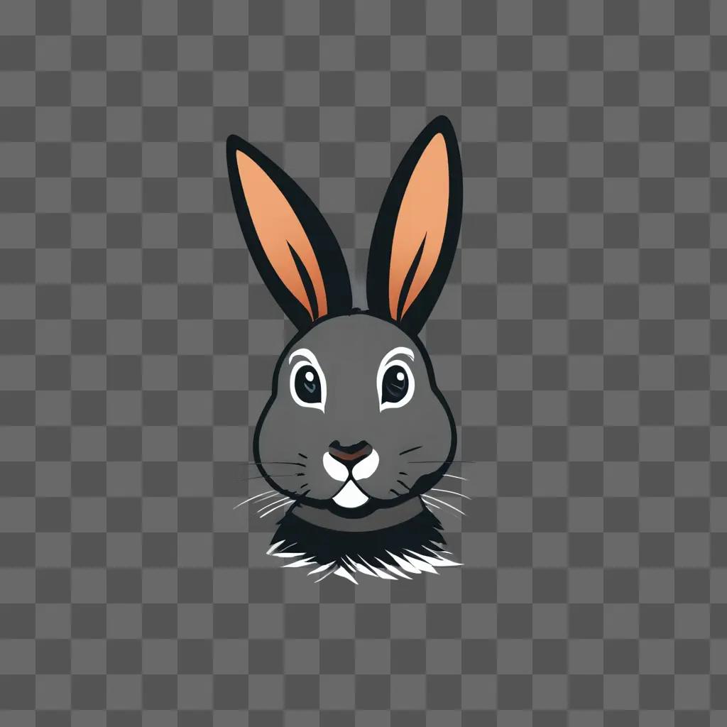 A black and white coy rabbit drawing with orange ears