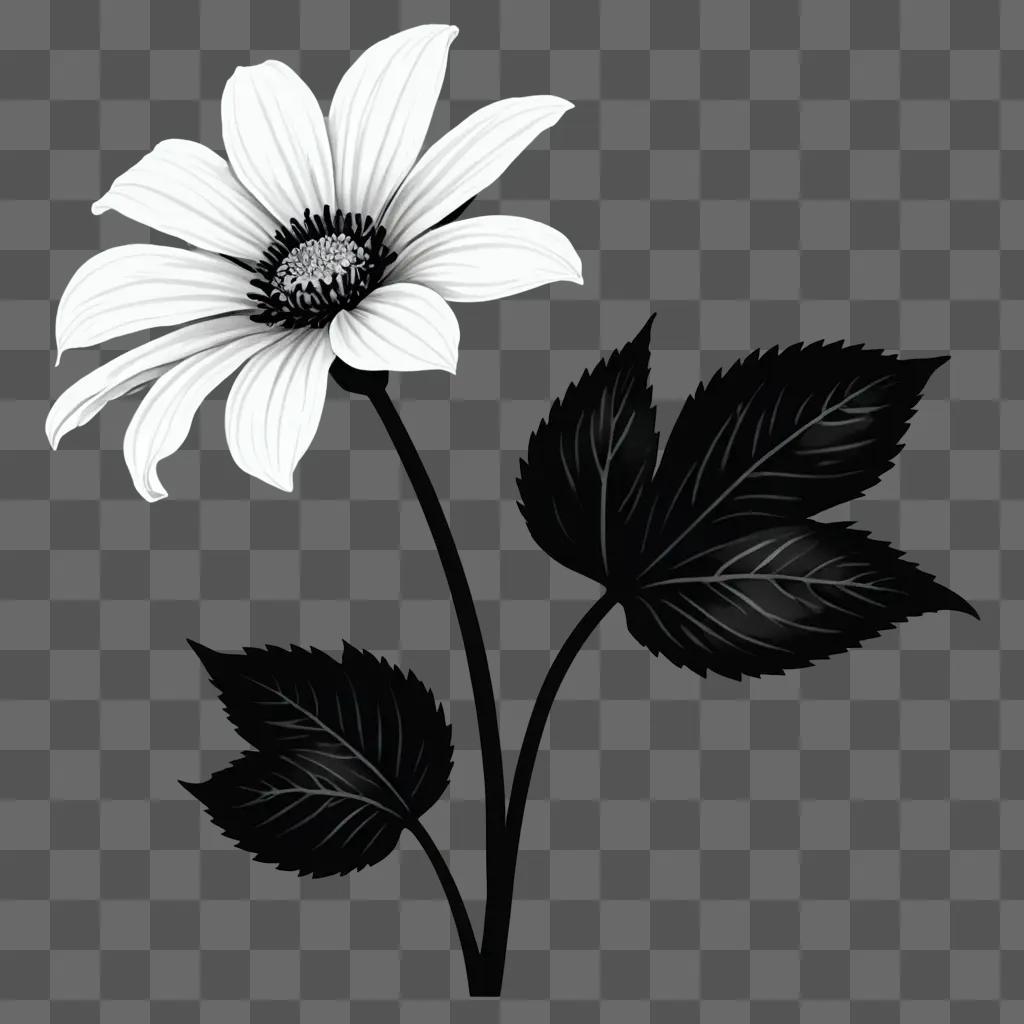 A black and white flower drawing of a daisy