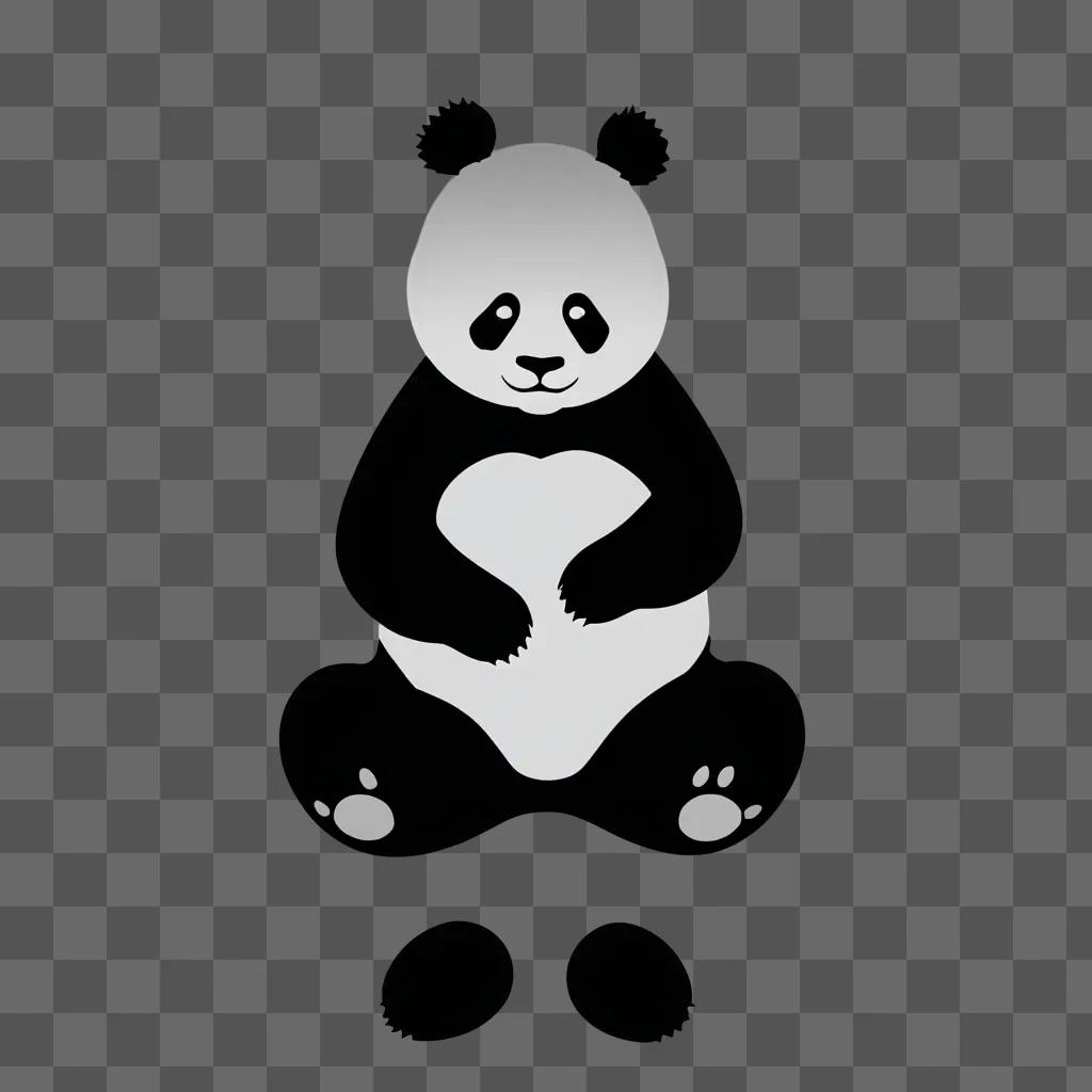 A black and white panda silhouette on a gray background