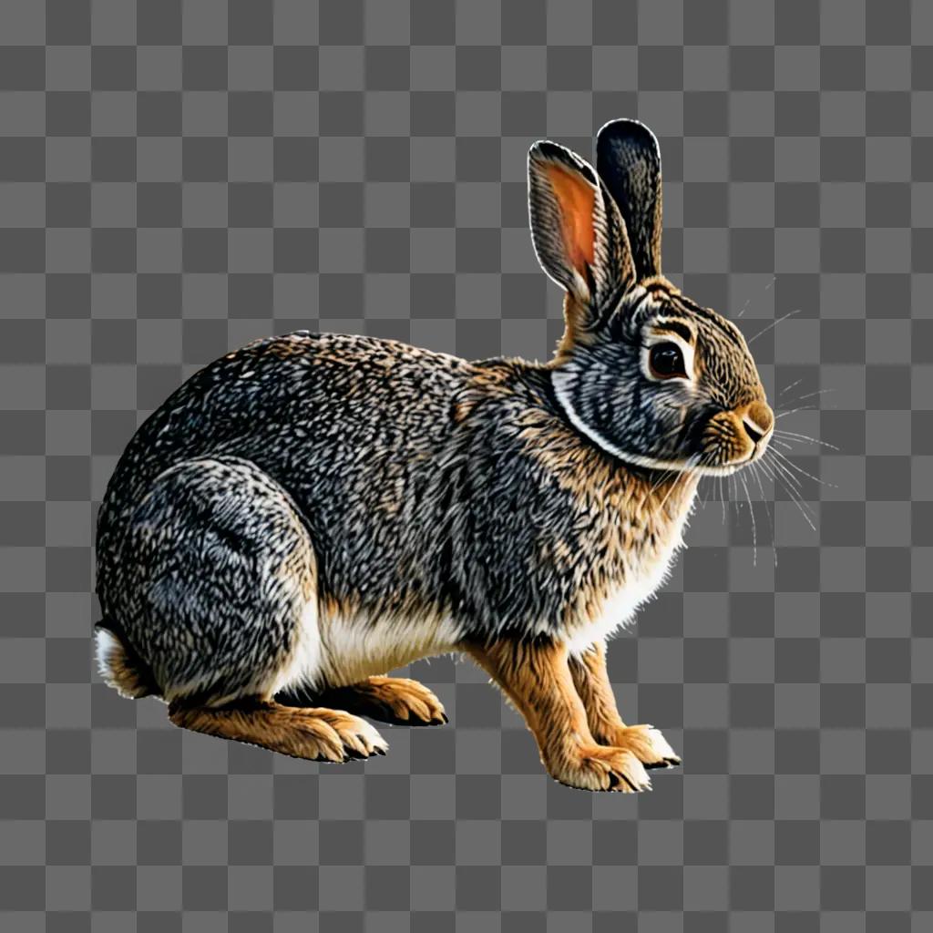 A black and white rabbit drawing on a brown background