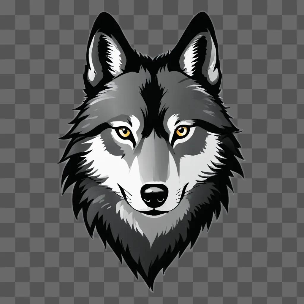 A black and white sketch of a wolfs head