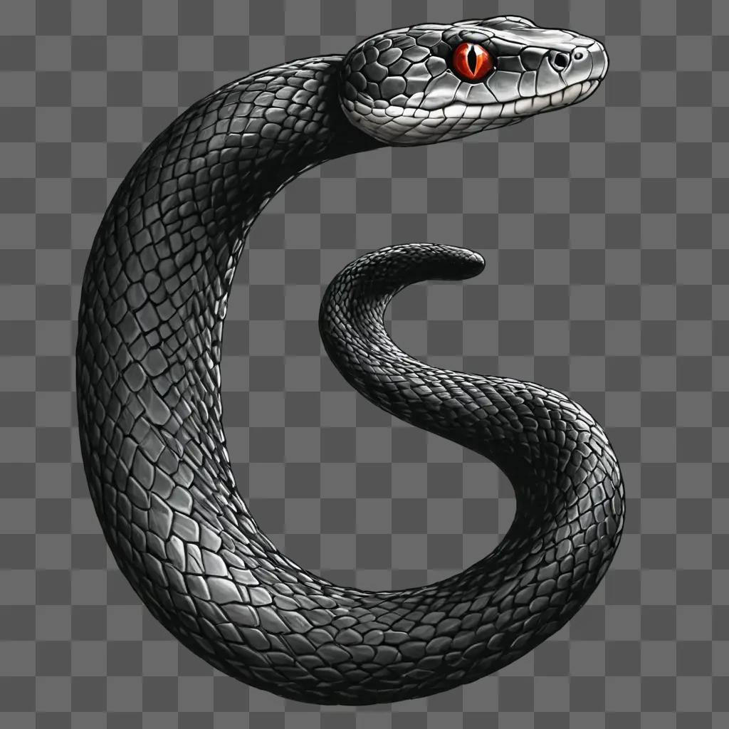 A black and white snake is drawn in sketch style