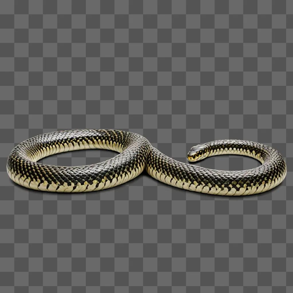 A black and white snake on a grey background